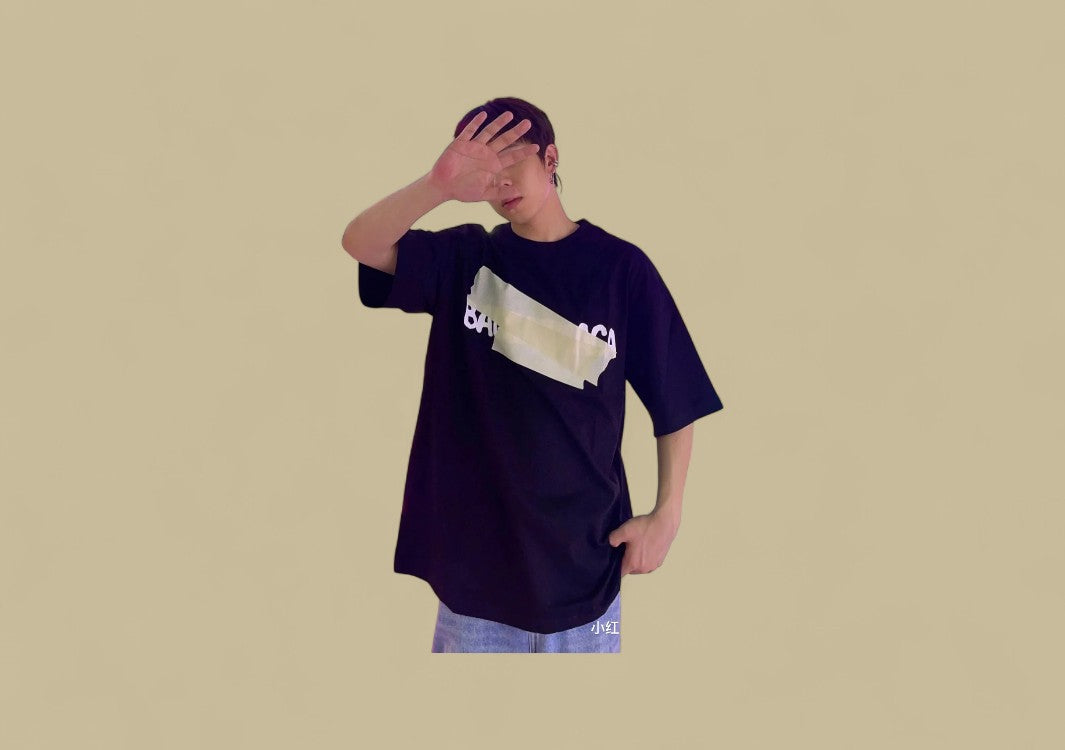 Balenciaga 24SS Adhesive Tape Logo T-Shirt – Black