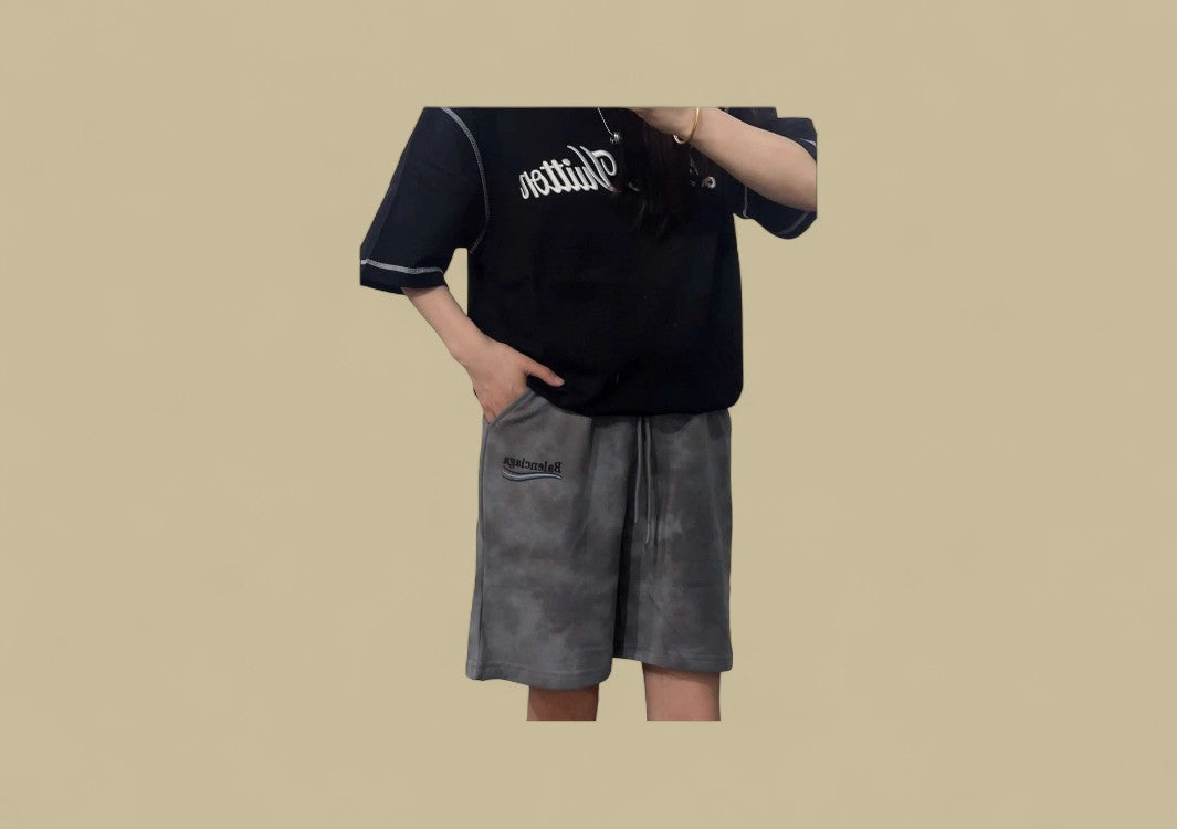 Balenciaga 24SS Embroidery Coca-Cola Logo Mud Dyeing Shorts – Charcoal Grey