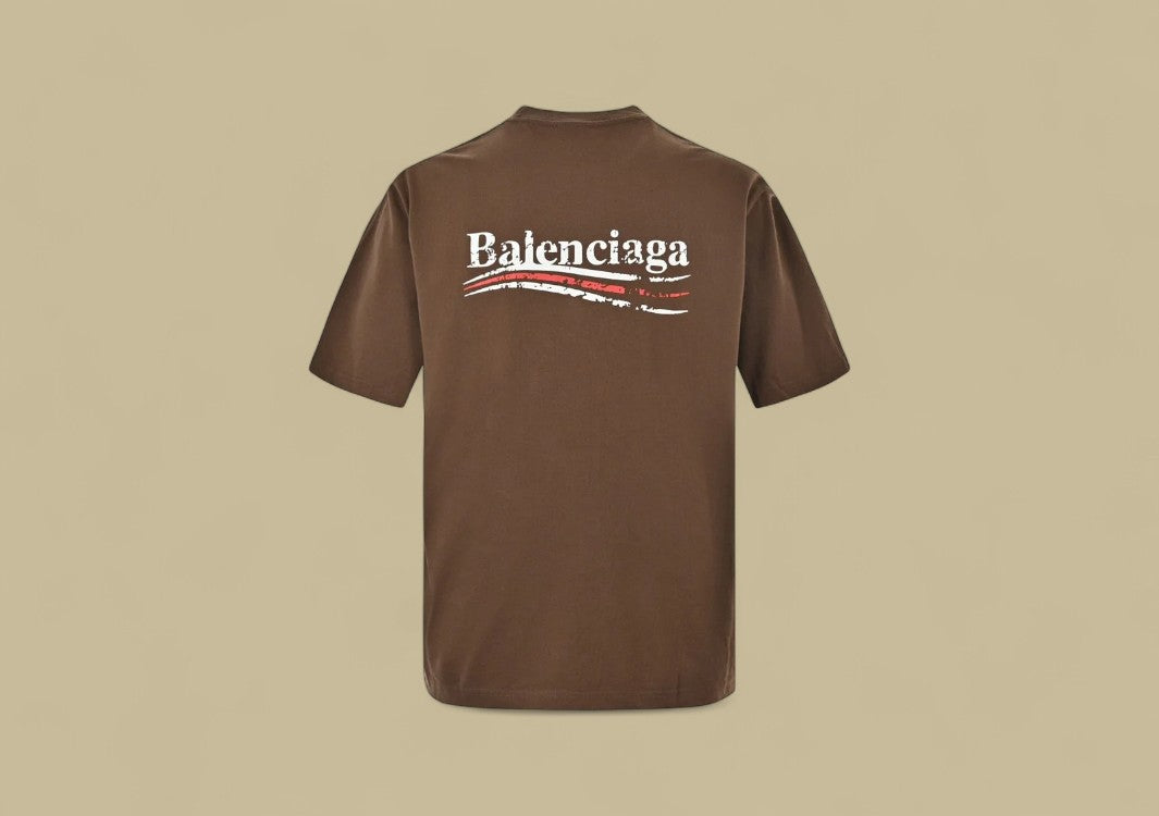 Balenciaga 24SS Mottled Coca-Cola Logo Distressed Wash T-Shirt – Brown