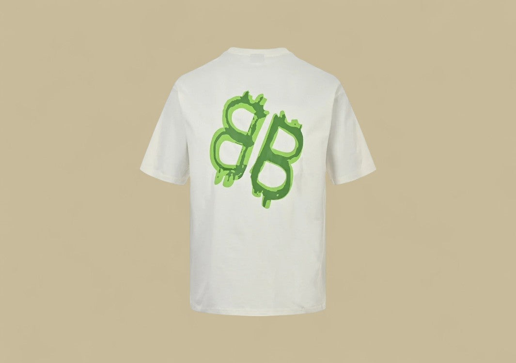 Balenciaga 24SS Neon Green Hand-Drawn Double B Logo T-Shirt – White