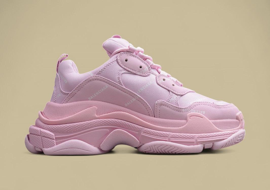 Balenciaga Allover Logo Triple S Heightening Daddy Shoes Pink
