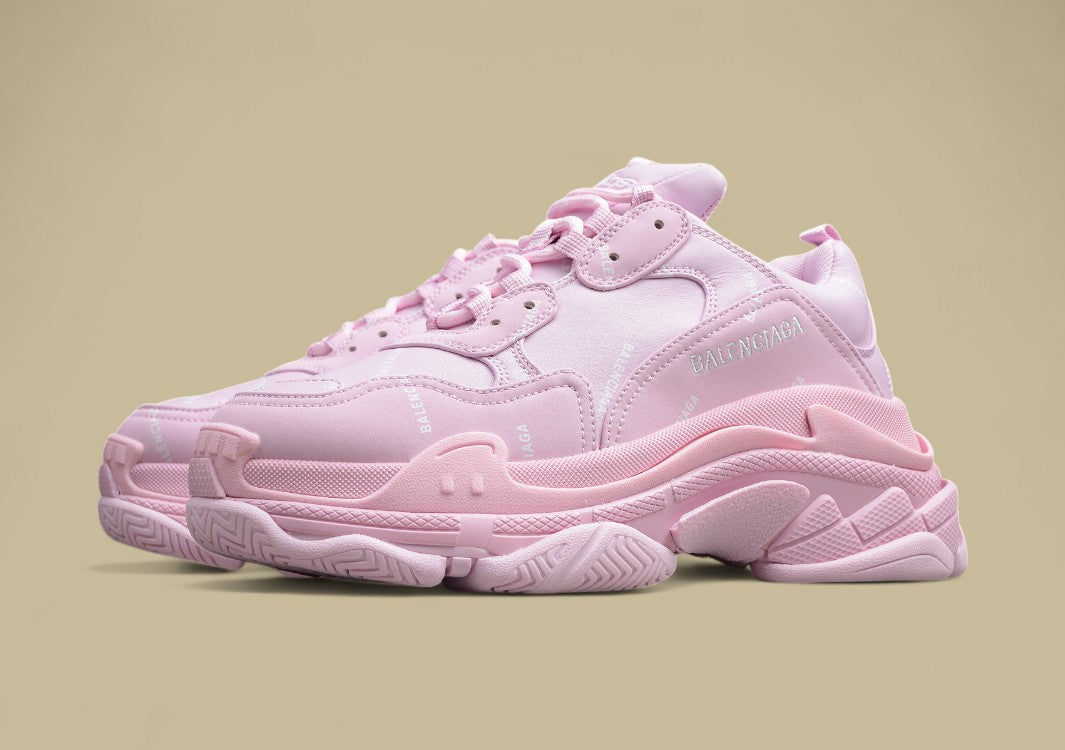 Balenciaga Allover Logo Triple S Heightening Daddy Shoes Pink