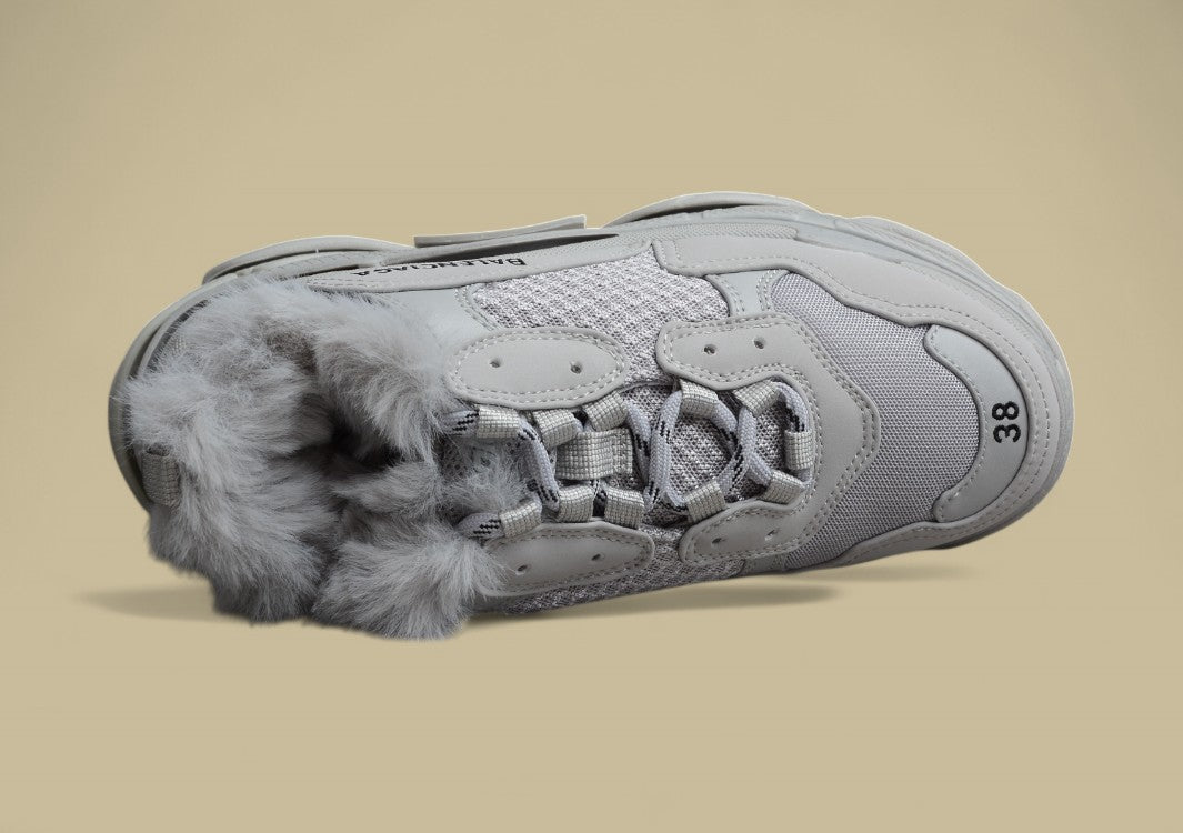 Balenciaga Autumn and Winter Plus Velvet Retro Dad Shoes Gray