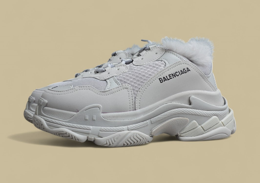 Balenciaga Autumn and Winter Plus Velvet Retro Dad Shoes Gray