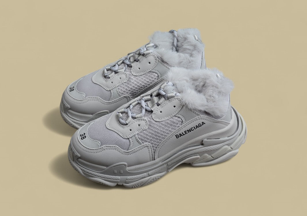 Balenciaga Autumn and Winter Plus Velvet Retro Dad Shoes Gray