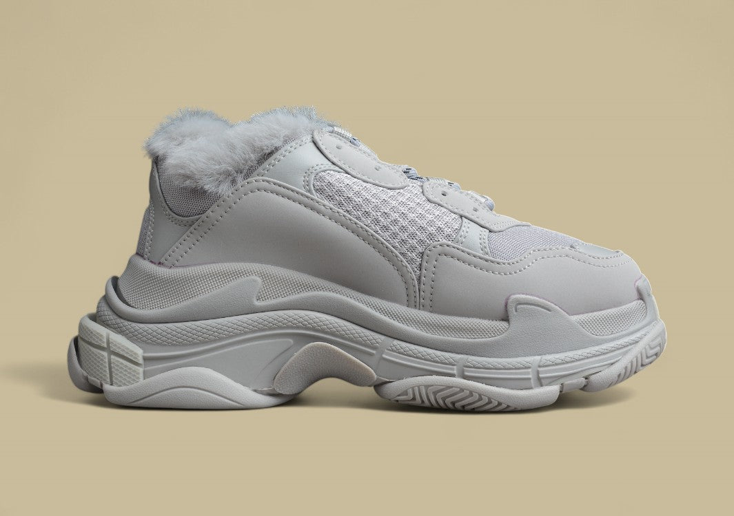 Balenciaga Autumn and Winter Plus Velvet Retro Dad Shoes Gray