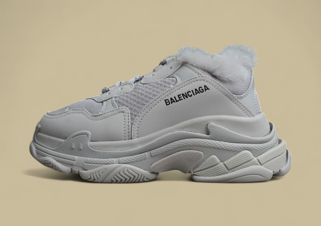 Balenciaga Autumn and Winter Plus Velvet Retro Dad Shoes Gray