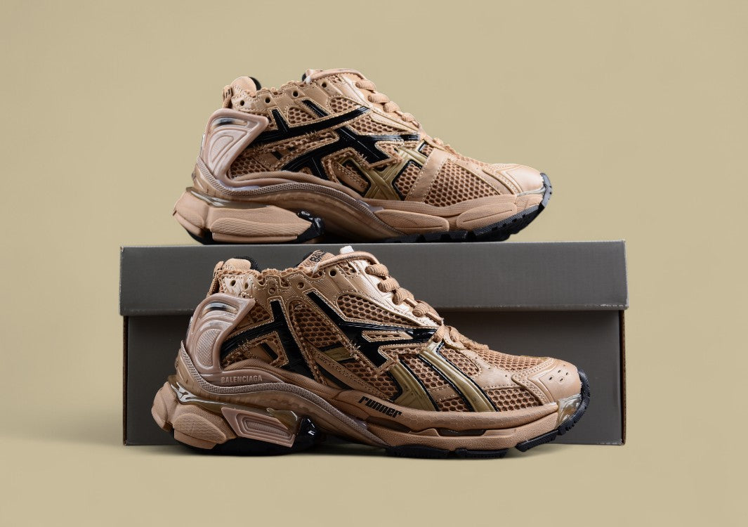 Balenciaga Beige and Black Mesh Runner Sneaker