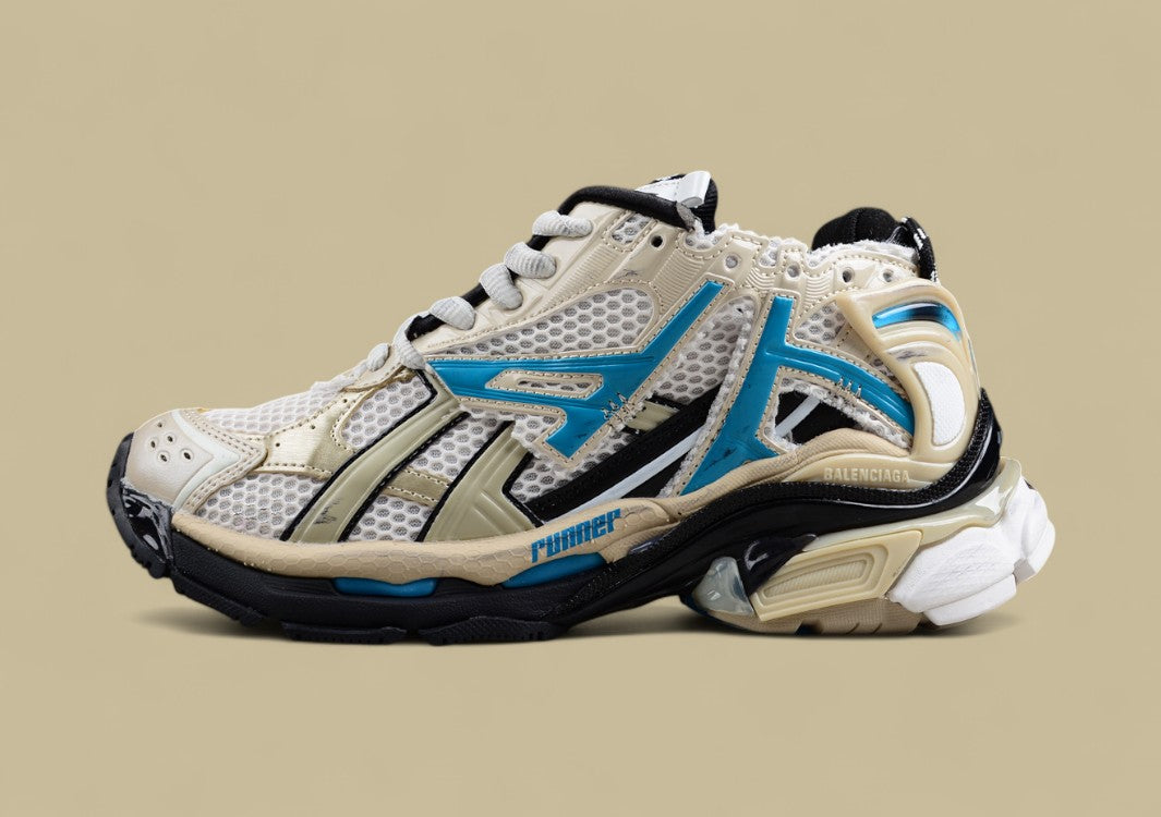 Balenciaga Beige and Blue Mesh Runner Sneaker