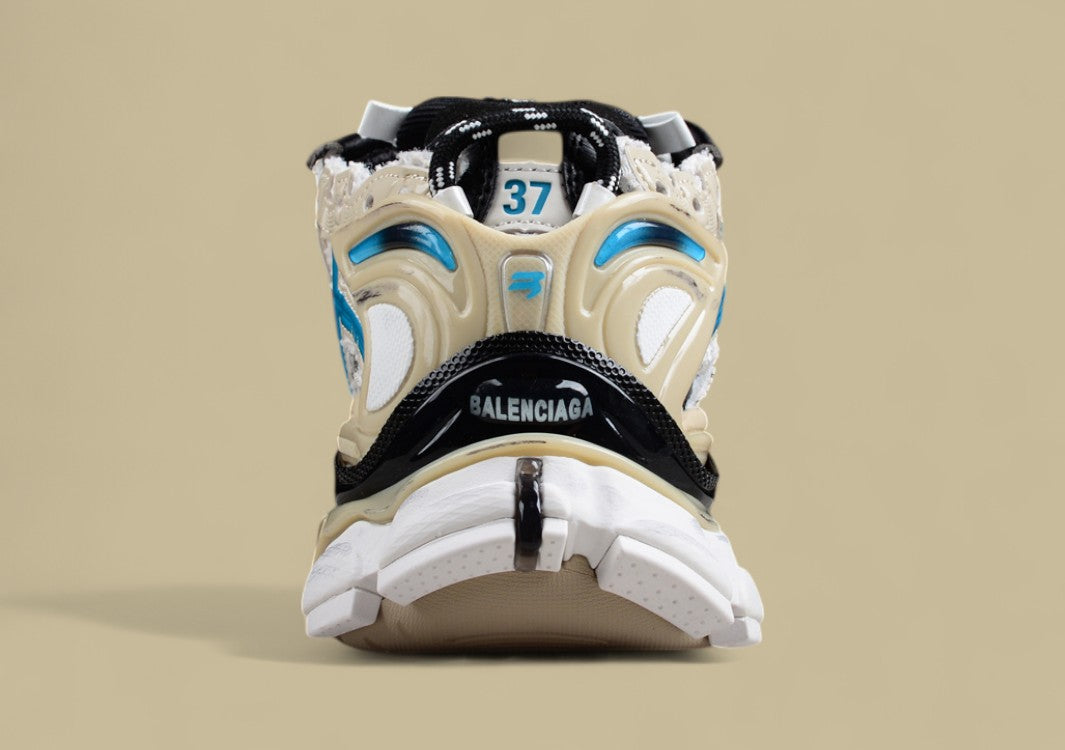 Balenciaga Beige and Blue Mesh Runner Sneaker