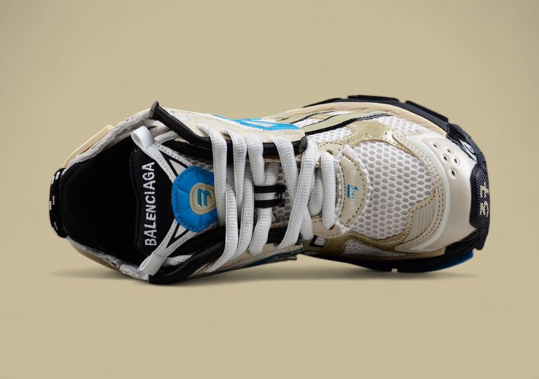 Balenciaga Beige and Blue Mesh Runner Sneaker