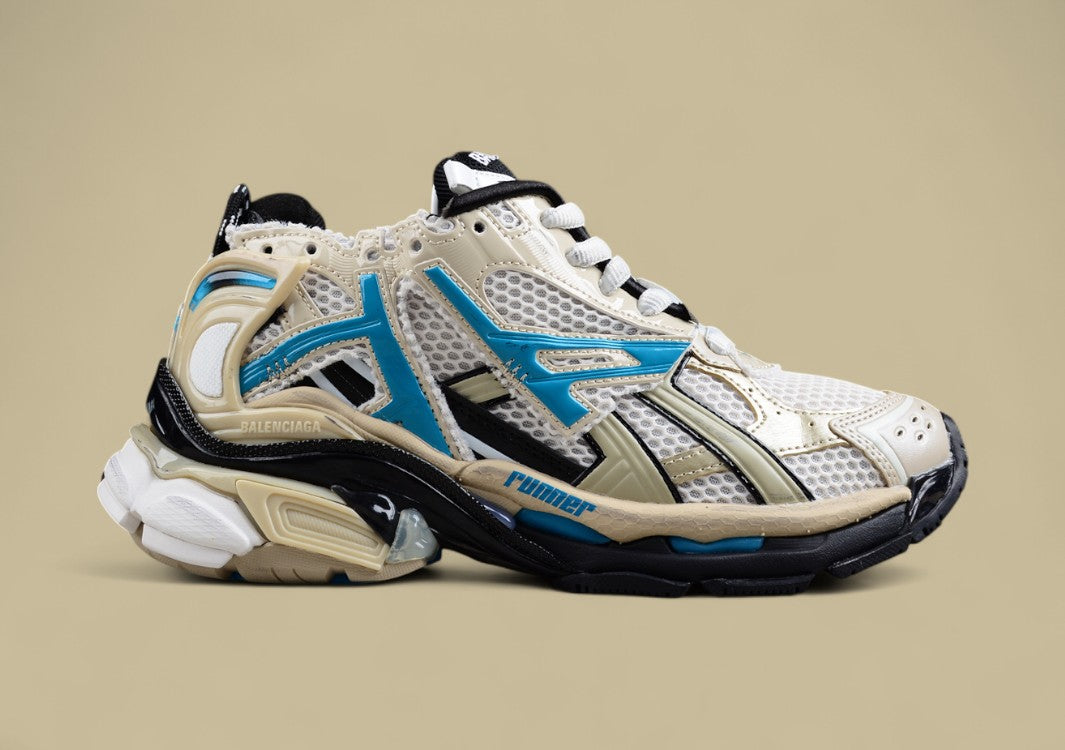 Balenciaga Beige and Blue Mesh Runner Sneaker