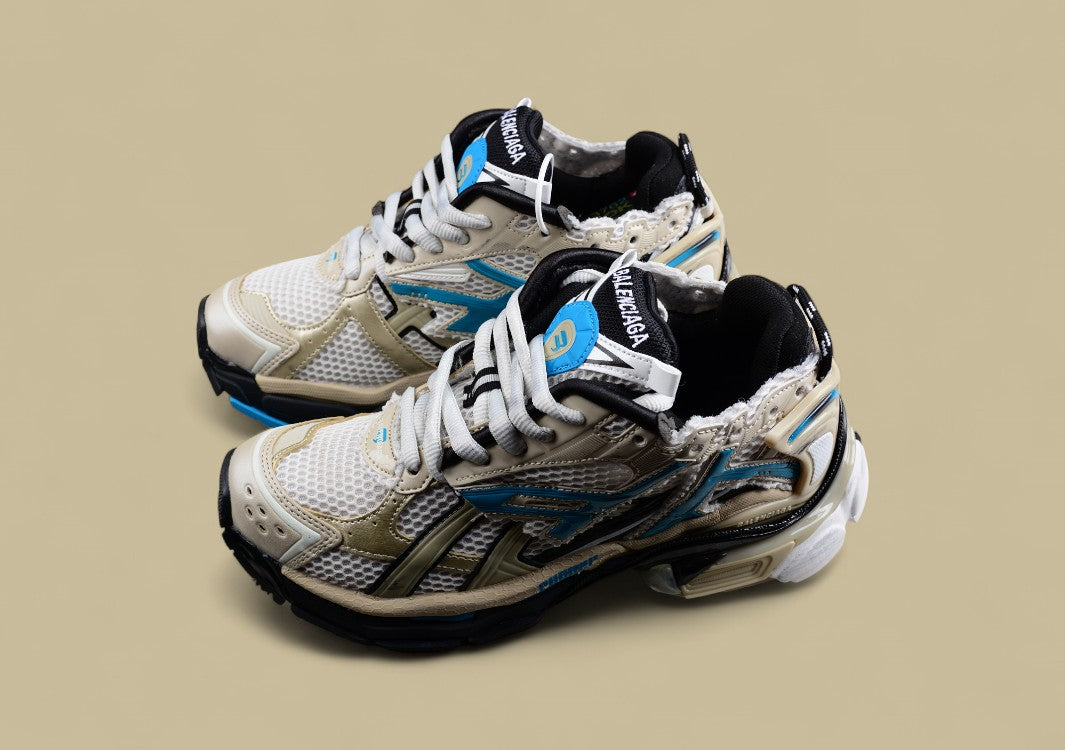 Balenciaga Beige and Blue Mesh Runner Sneaker