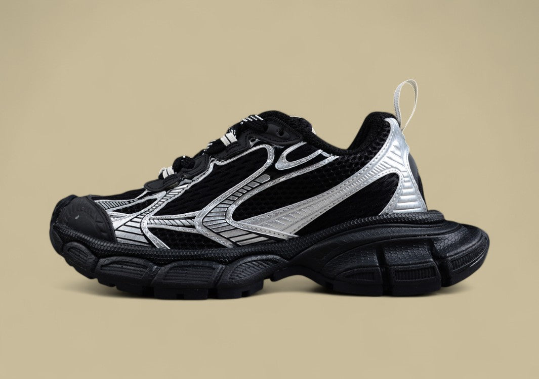 Balenciaga Black and Silver Mesh Runner Sneaker