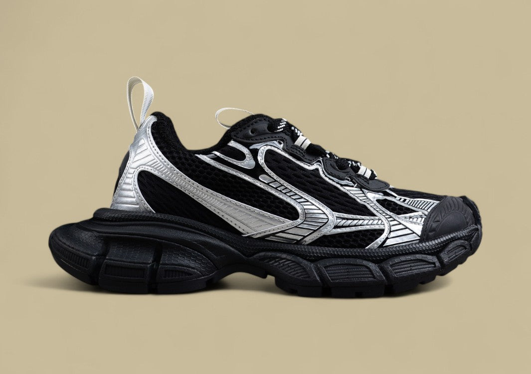 Balenciaga Black and Silver Mesh Runner Sneaker