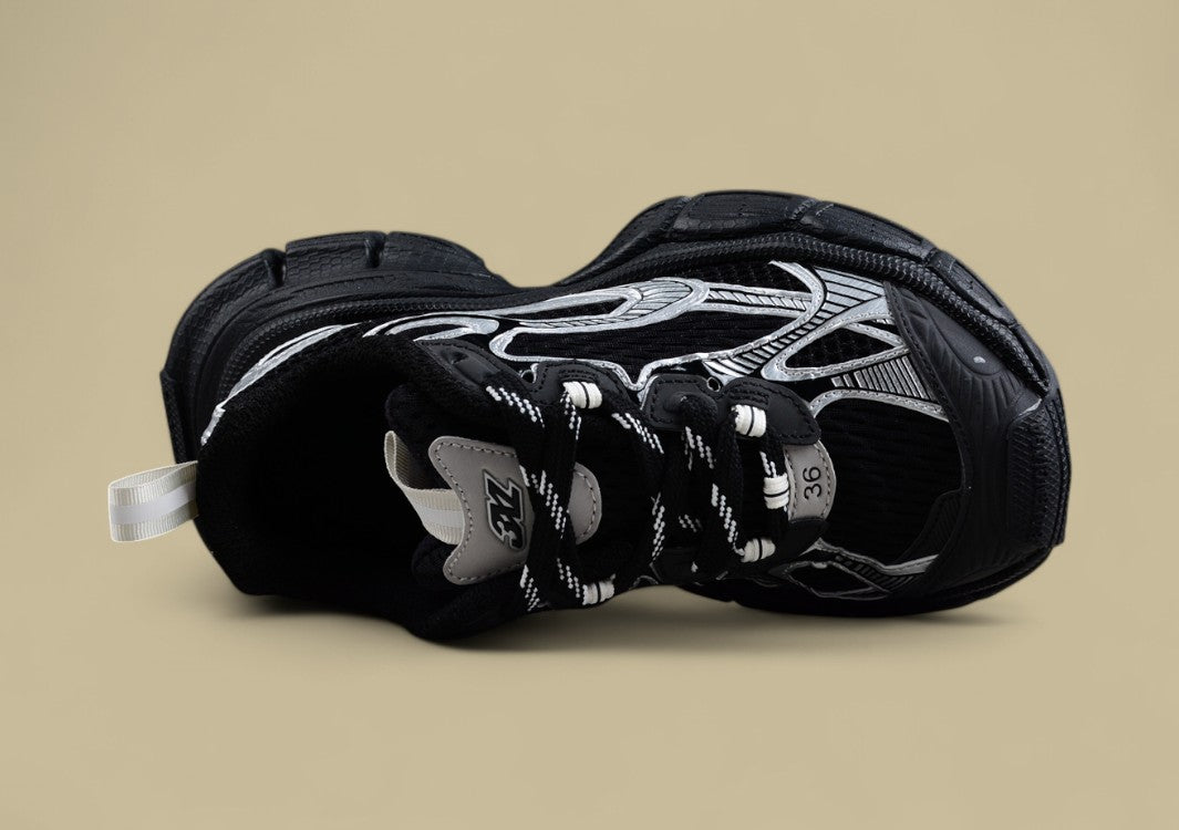 Balenciaga Black and Silver Mesh Runner Sneaker