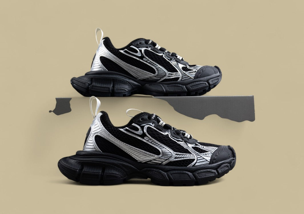Balenciaga Black and Silver Mesh Runner Sneaker