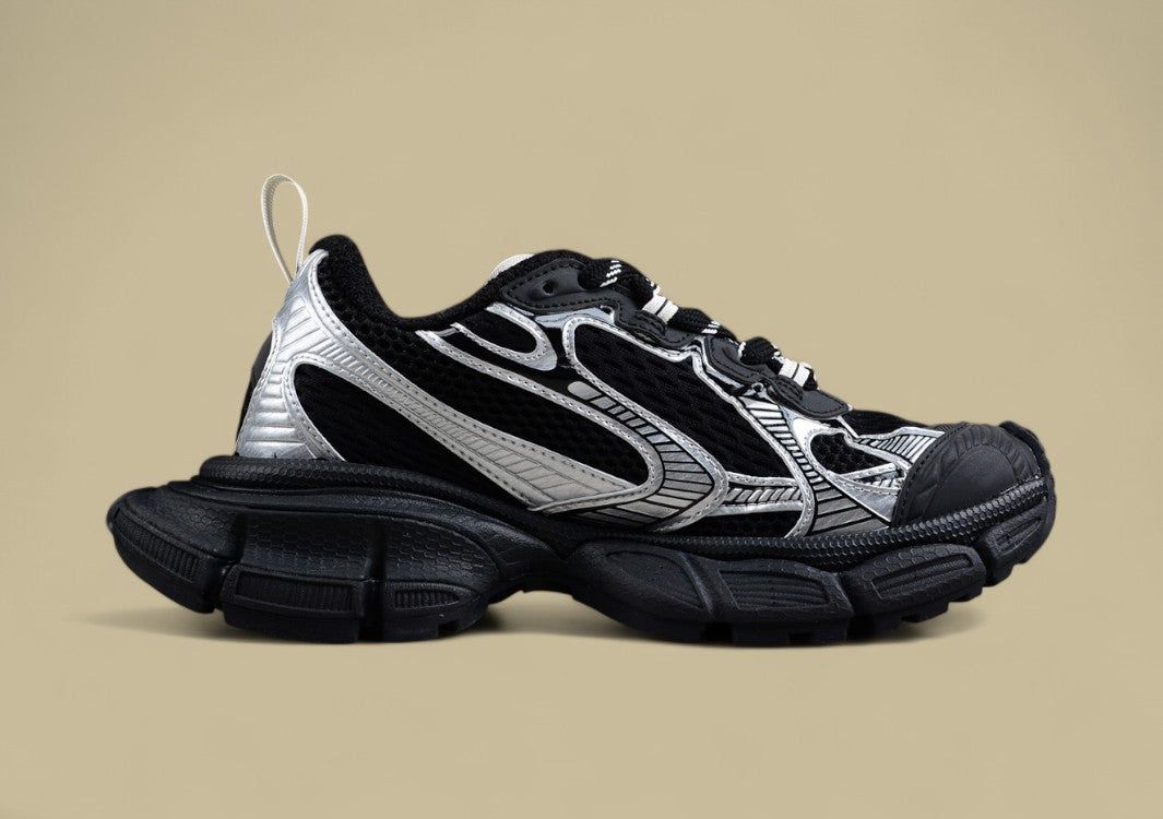 Balenciaga Black and Silver Mesh Runner Sneaker