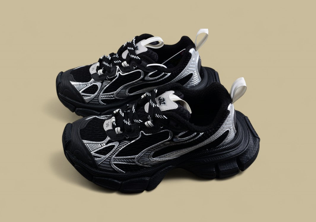 Balenciaga Black and Silver Mesh Runner Sneaker