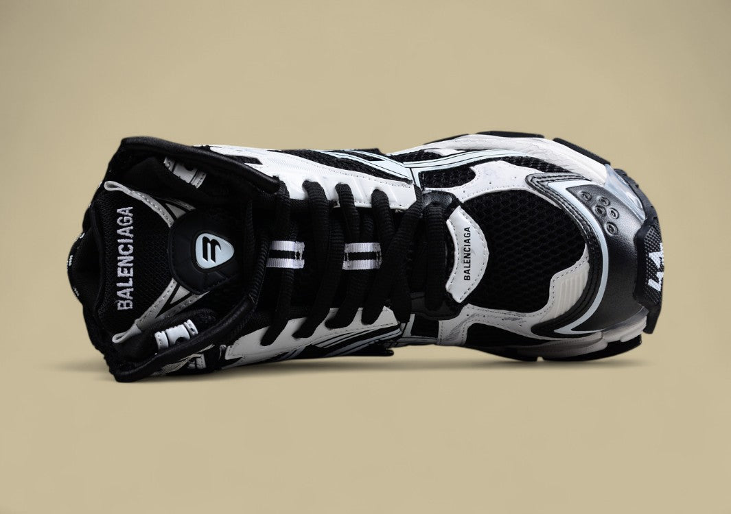 Balenciaga Black and White High-Top Runner Sneaker