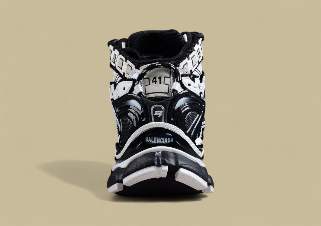 Balenciaga Black and White High-Top Runner Sneaker
