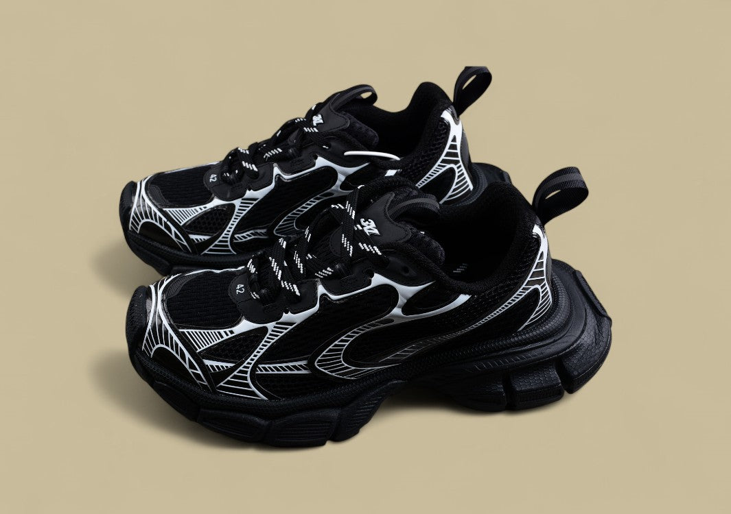 Balenciaga Black and White Mesh Runner Sneaker