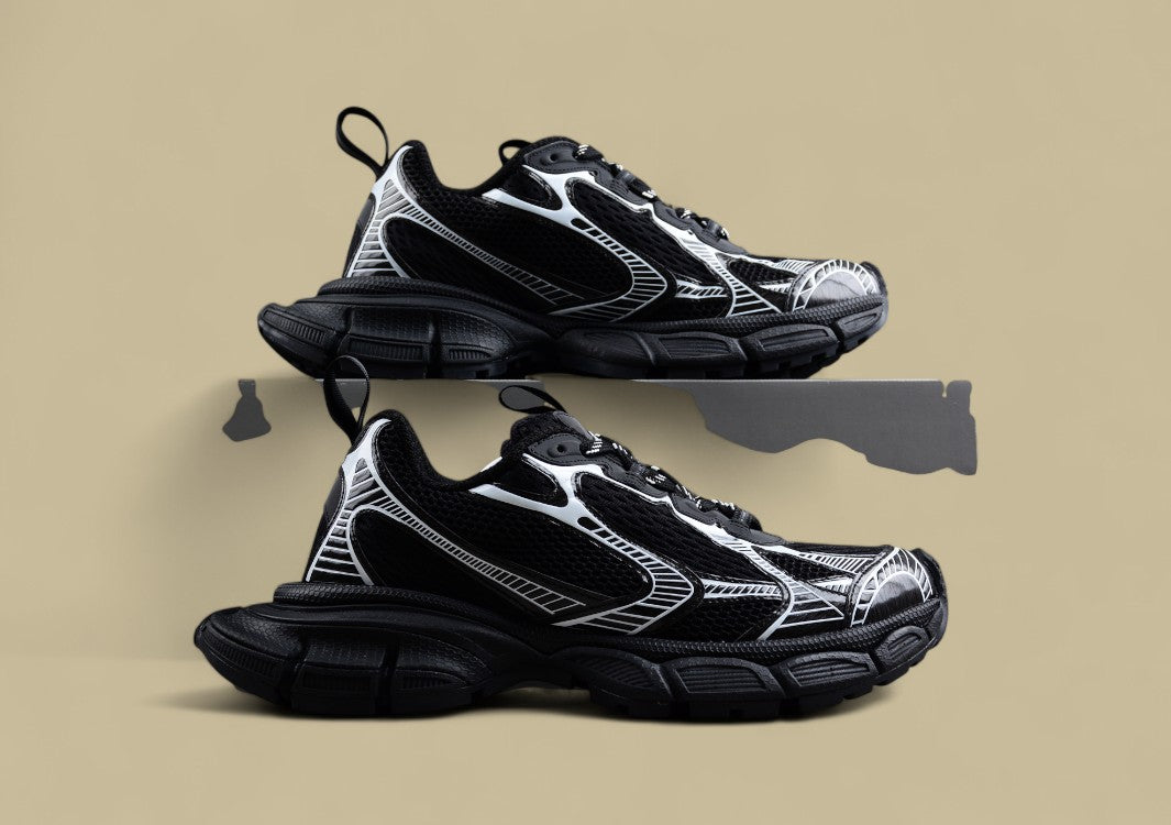 Balenciaga Black and White Mesh Runner Sneaker