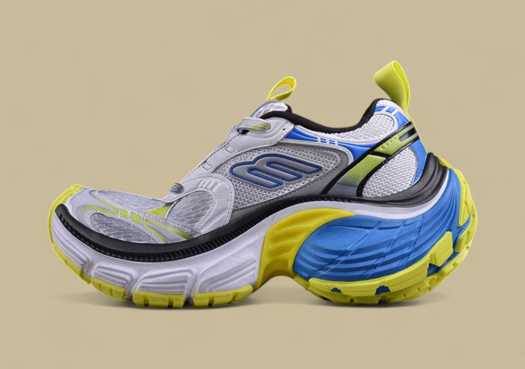 Balenciaga Cargo Sneaker – White/Grey with Neon Yellow and Blue