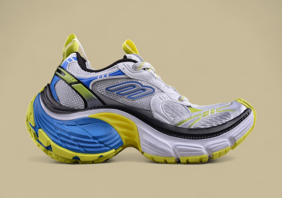 Balenciaga Cargo Sneaker – White/Grey with Neon Yellow and Blue