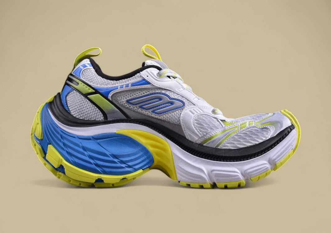 Balenciaga Cargo Sneaker – White/Grey with Neon Yellow and Blue