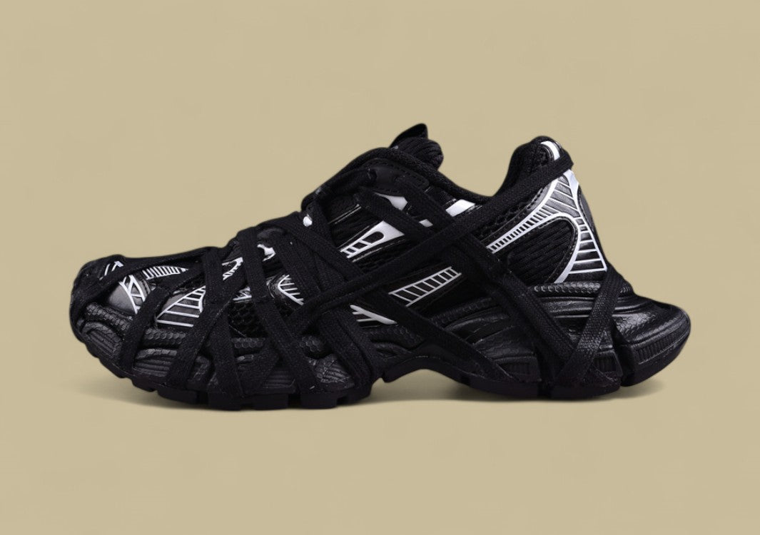 Balenciaga Defender Sneaker – Black/White with Lace Wrap
