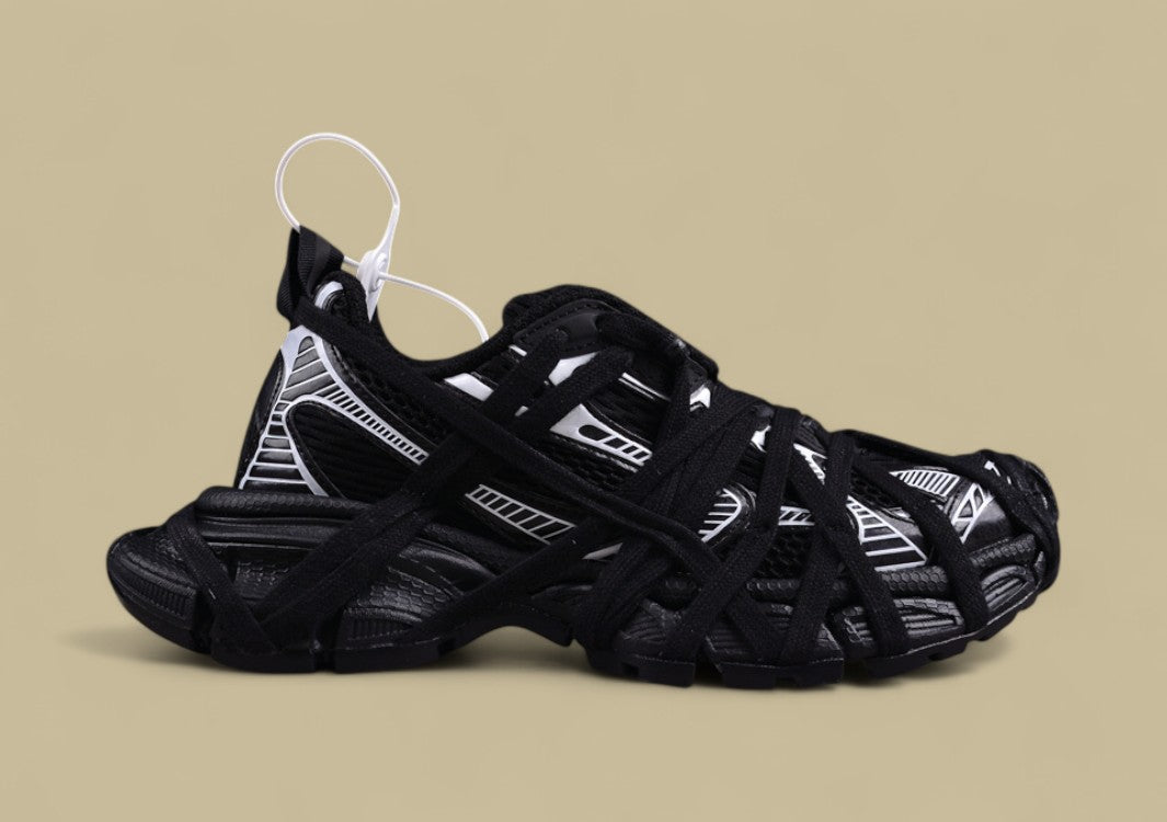 Balenciaga Defender Sneaker – Black/White with Lace Wrap