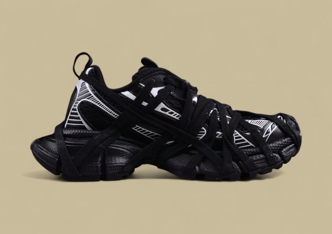 Balenciaga Defender Sneaker – Black/White with Lace Wrap