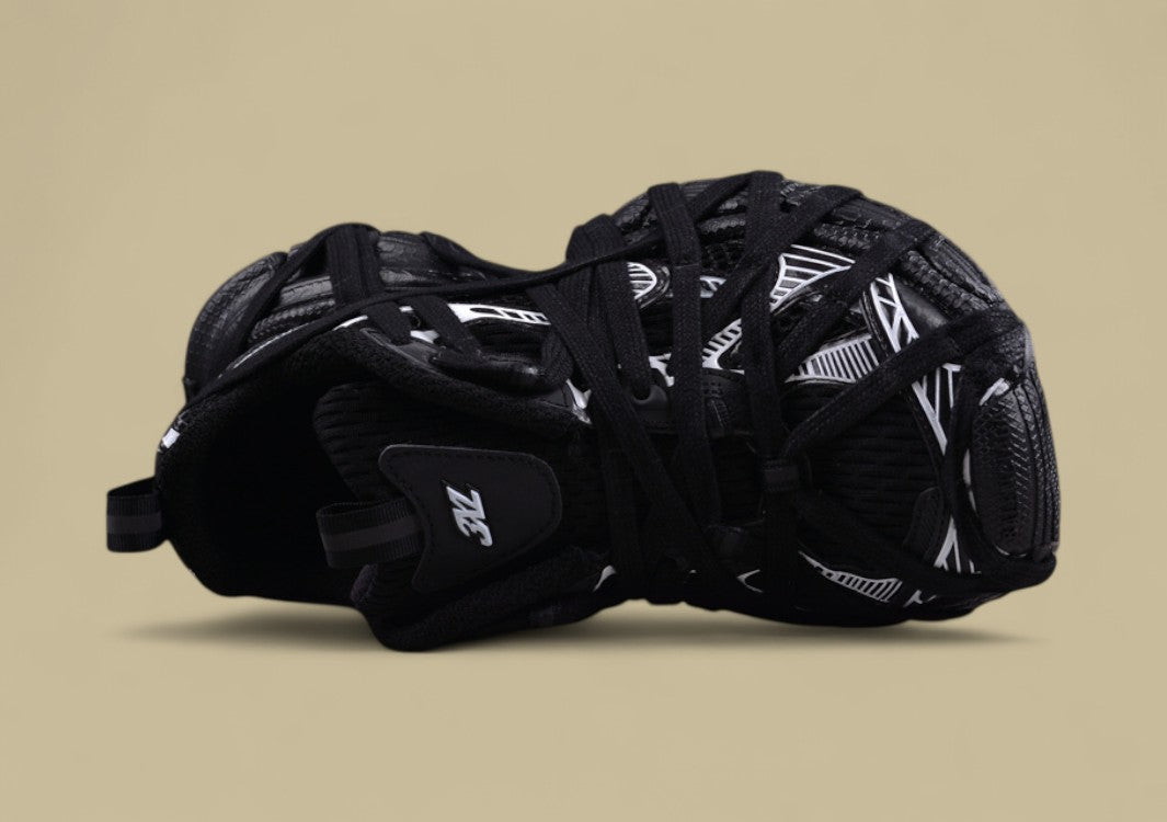 Balenciaga Defender Sneaker – Black/White with Lace Wrap