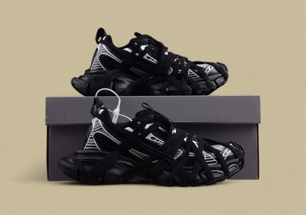 Balenciaga Defender Sneaker – Black/White with Lace Wrap