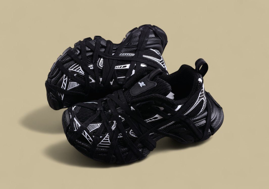 Balenciaga Defender Sneaker – Black/White with Lace Wrap