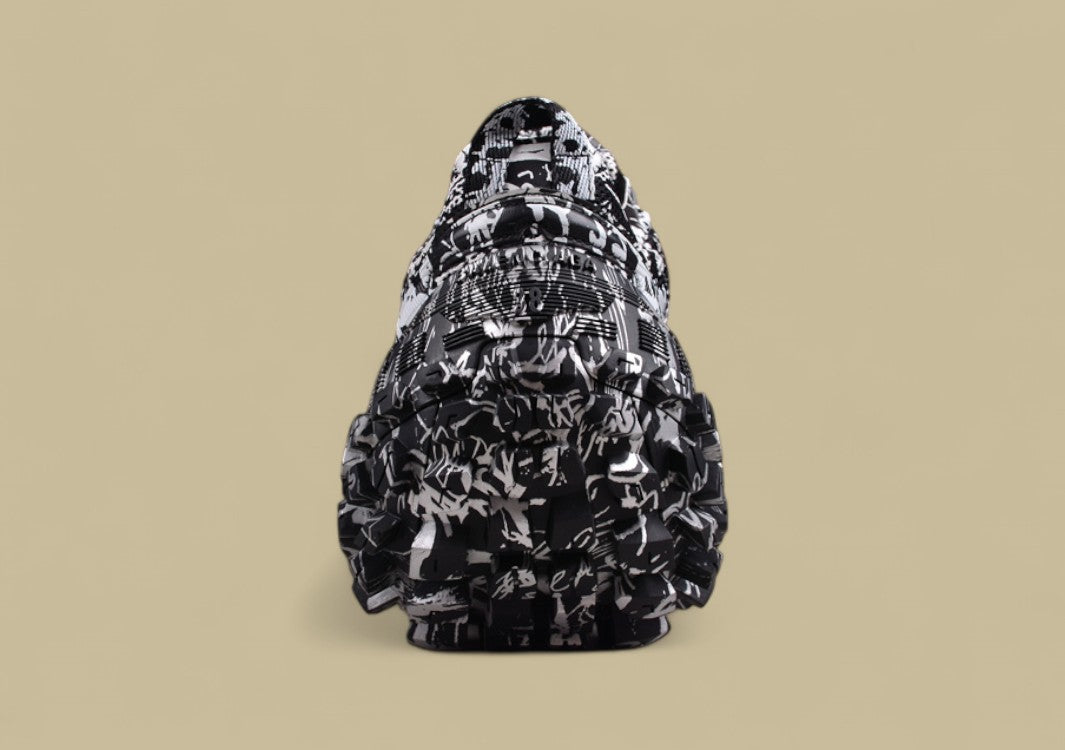 Balenciaga Defender Sneaker – Black & White Graffiti Print