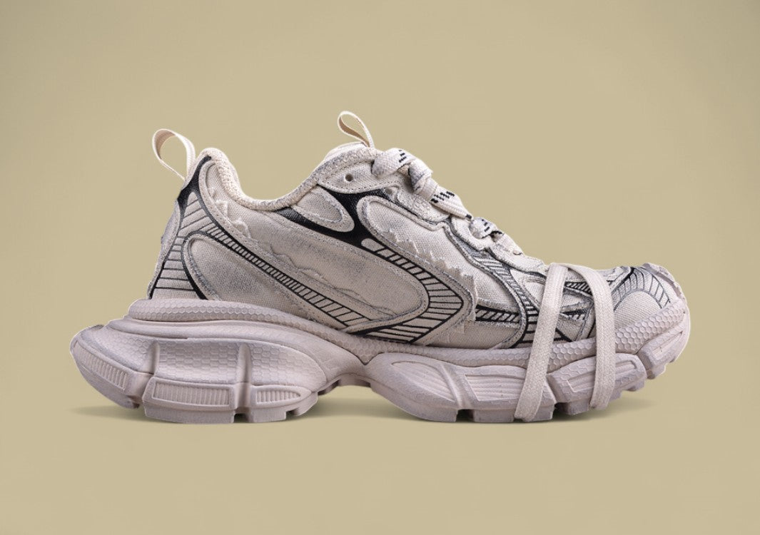 Balenciaga Defender Sneaker – Distressed Beige/Black