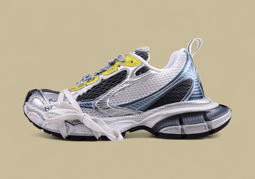Balenciaga Defender Sneaker – Silver/Blue with Yellow