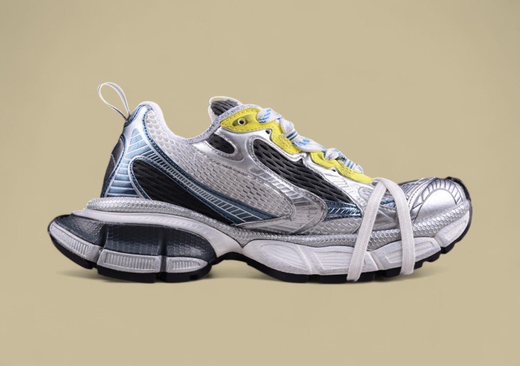Balenciaga Defender Sneaker – Silver/Blue with Yellow