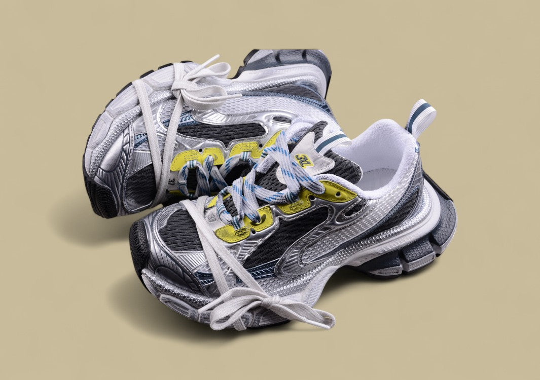 Balenciaga Defender Sneaker – Silver/Blue with Yellow