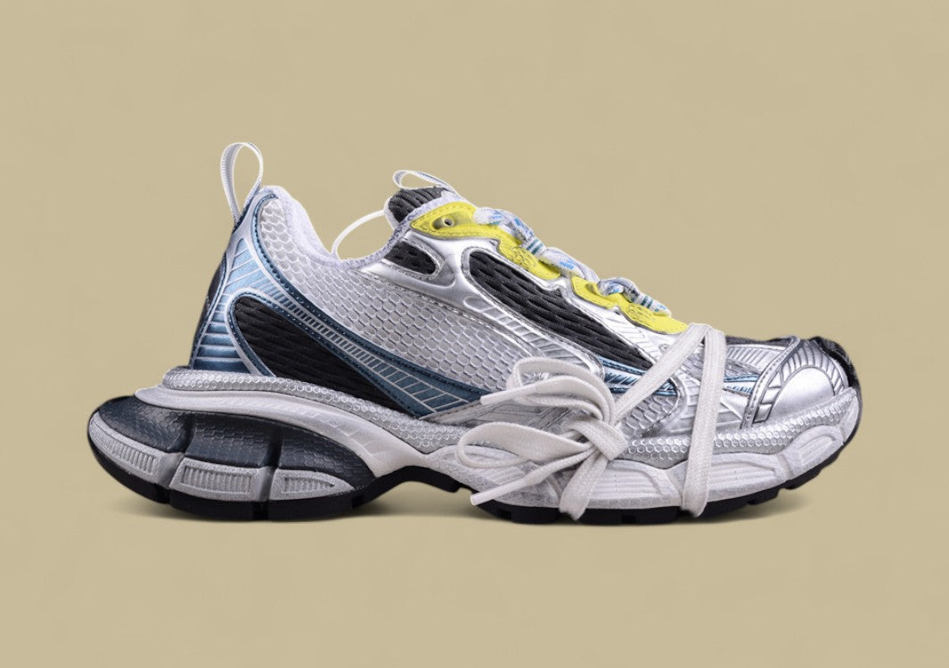 Balenciaga Defender Sneaker – Silver/Blue with Yellow