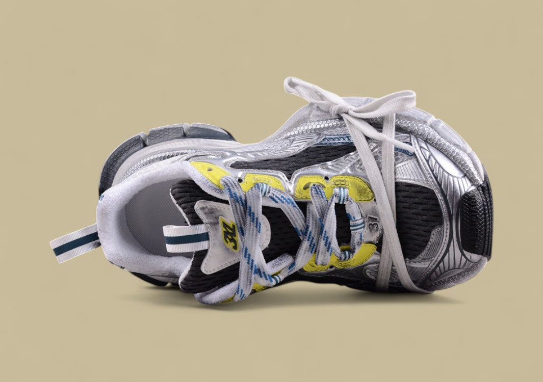 Balenciaga Defender Sneaker – Silver/Blue with Yellow