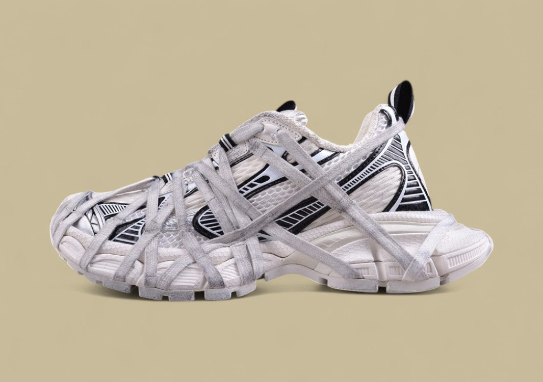 Balenciaga Defender Sneaker – White/Black with Wrapped Laces Design