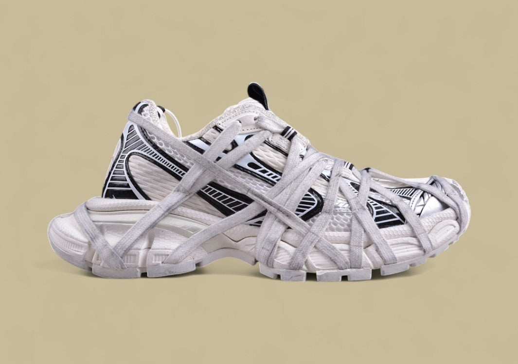Balenciaga Defender Sneaker – White/Black with Wrapped Laces Design