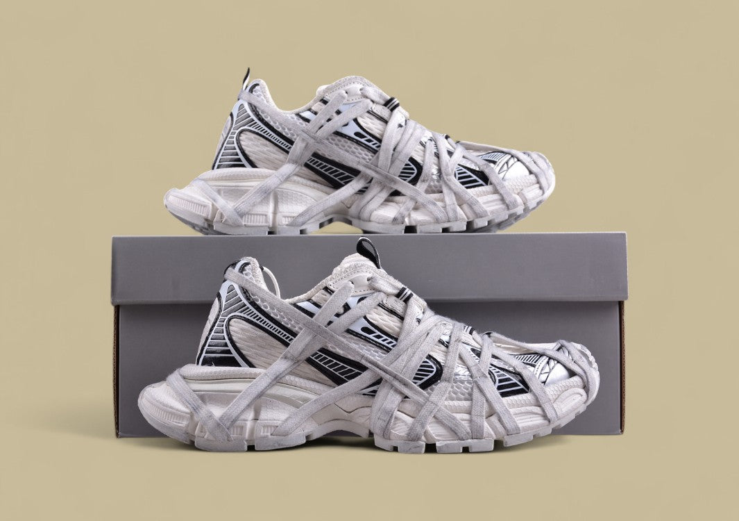 Balenciaga Defender Sneaker – White/Black with Wrapped Laces Design