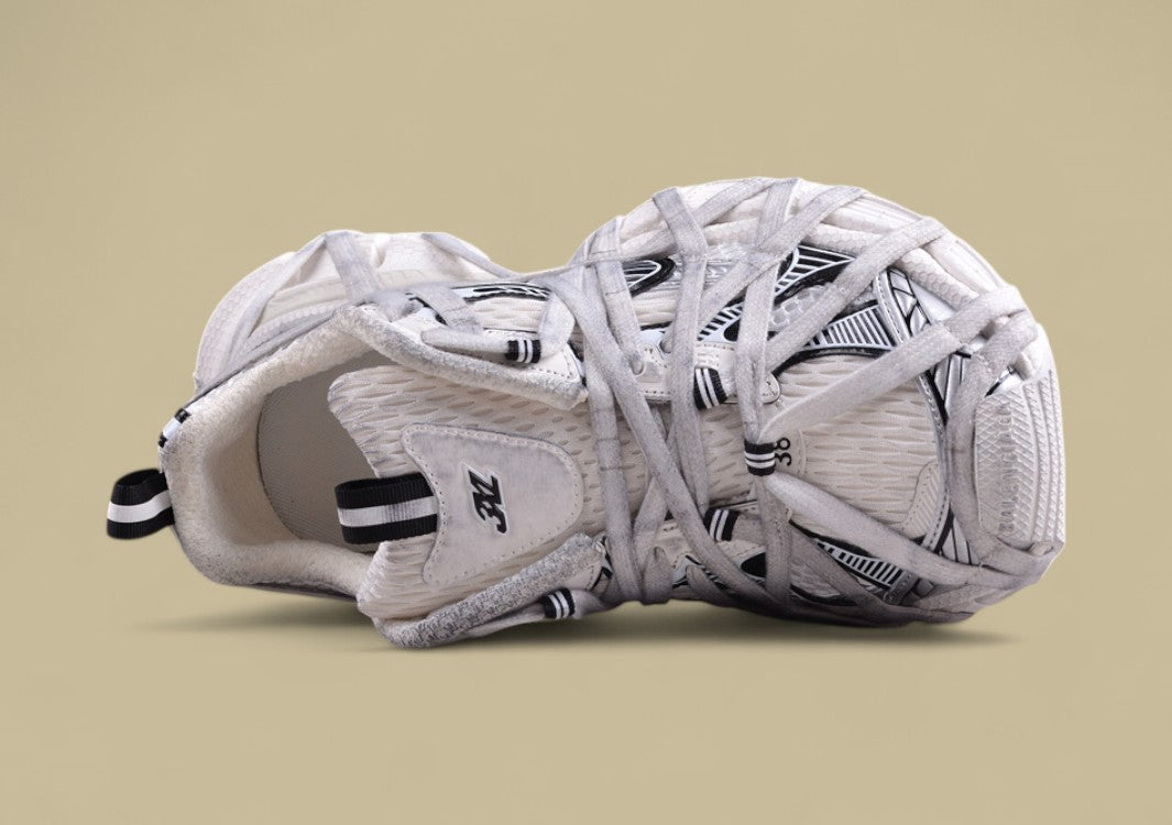 Balenciaga Defender Sneaker – White/Black with Wrapped Laces Design