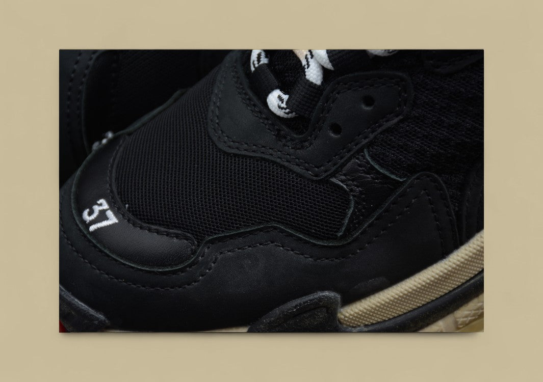 Balenciaga Distressed Black Rice Red Women's Shoes