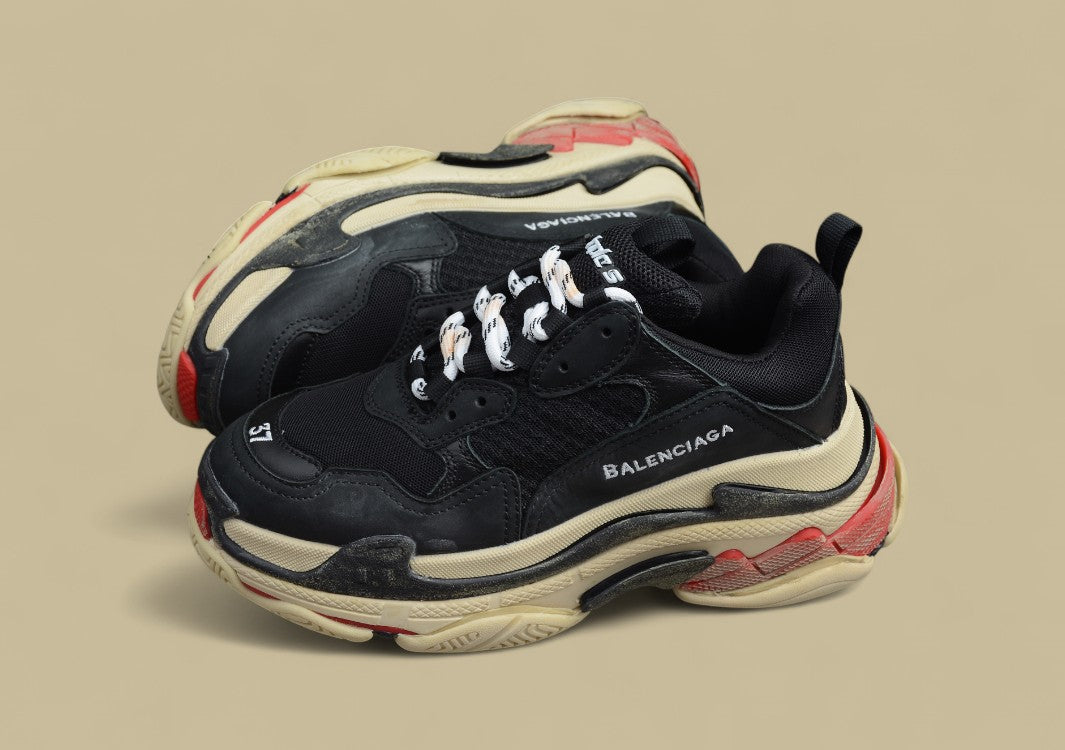 Balenciaga Distressed Black Rice Red Women's Shoes