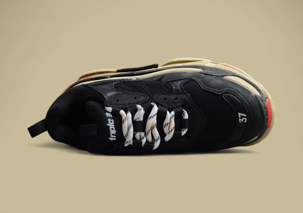 Balenciaga Distressed Black Rice Red Women's Shoes